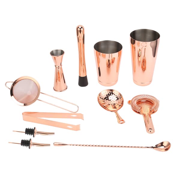 11 STK Cocktail Shaker Sett Rustfritt Stål Bartender Kit med Sil Rosegull for Hjemmefest