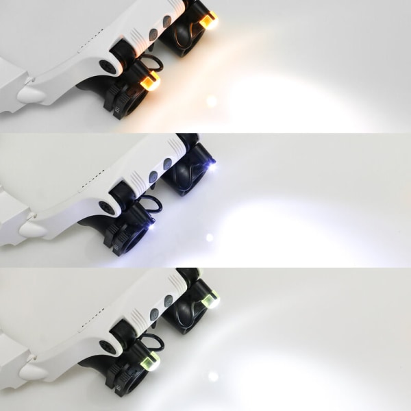 Pandebåndsforstørrelsesglas med LED-lys med 2 LED-lys Udskiftelige linser 3X 4X 5X 6X 7X 10X 15X for Reading Craft Wat