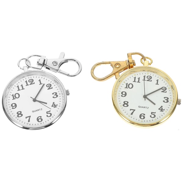 2 stk simpelt hængende lommeur moderne ur vedhæng nøglering kvarts lommeur til ældre sygeplejerske (sølv, gyldent)