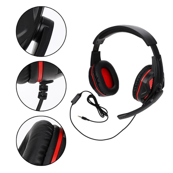 3,5 mm kablet gaming-headset med mikrofon til PS4 sort rød