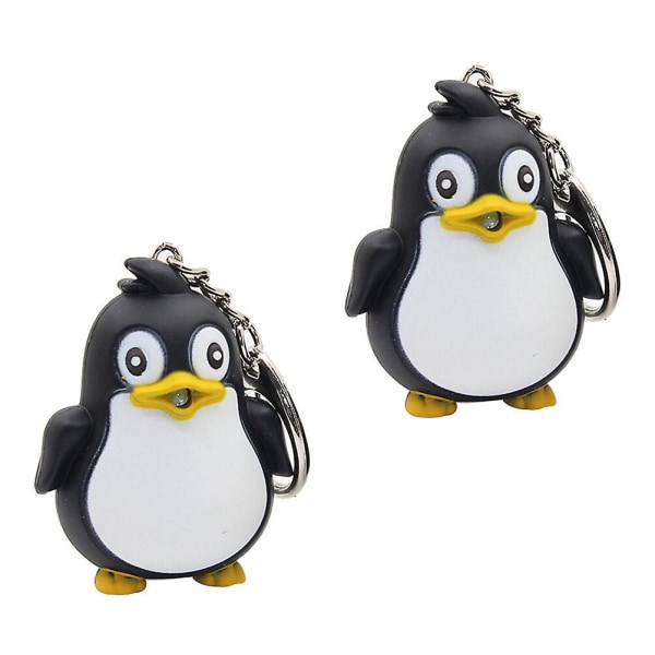2st Svart Penguin Nyckelringar Led Lysande Nyckelhållare Ljud Nyckelring Glödande Nyckel Dekoration Hantverk Ornament Present