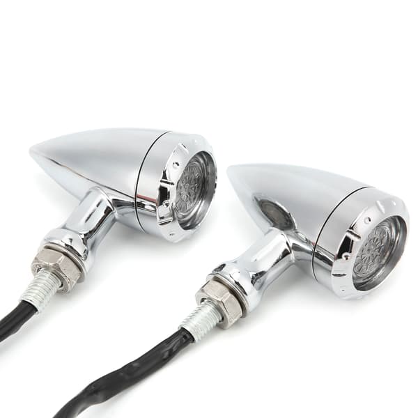 2 stk. Motorcykel LED Blinklys Retro Gul Rød Lys Forkromet Universal