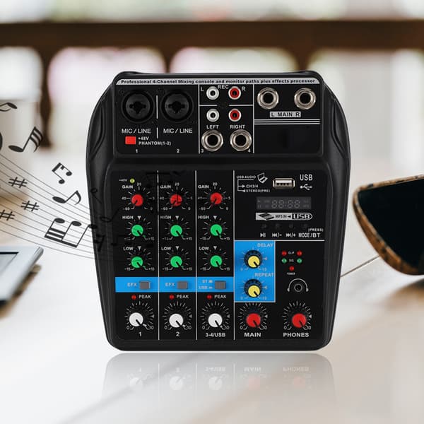 Mini USB Bluetooth Ljudkort 4-kanalsmixer för Hemmastudio 100-240V US