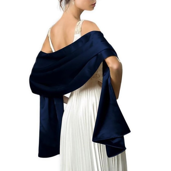 Satin Pure Color Sjalar Navy One-size