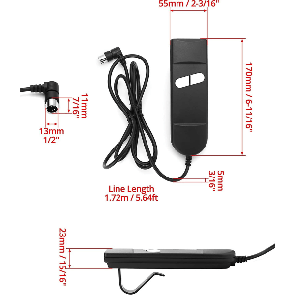 Handströmbrytare, fåtöljskontroll, 2-knapps 5-stift, lämplig för de flesta elektriska fåtöljer och lyftstolar Five-needle four-wire elbow