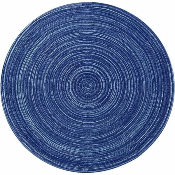 Set of 6 Washable Braided Cotton Placemats Heat Resistant Non-Slip 35x35cm Round(Round,Blue)