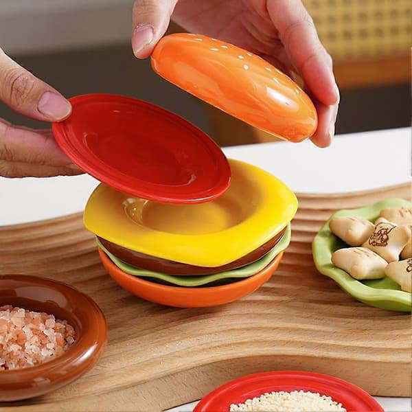 6-delt stabelbart burgerfad-sæt - Hamburger-service flerlagsfad-sæt til grill, fest (mini-snack-/desserttallerkener, sushi-dipbakke) Bundle