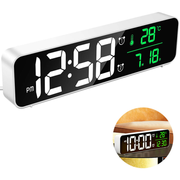 Simple white Korean version living room wall clock with LED bedside temperature clock alarm clock digital mirror wall cl