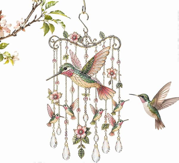 Kolibri vindklokke, grasiøs kolibri vindklokke - grasiøs fugl vindklokke krystall solfanger hengende dekor G