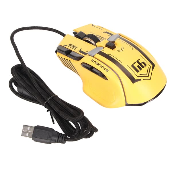Kablet Gaming Mus 10 Knapper Makro Programmerbar 13 RGB Lysmoduser 6 Hastigheter 12800dpi Gul