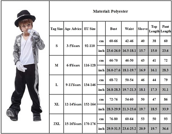 Michael Jackson Barn Cosplay Kostym Gutter Antrekk Fest Maskeradeforestilling M
