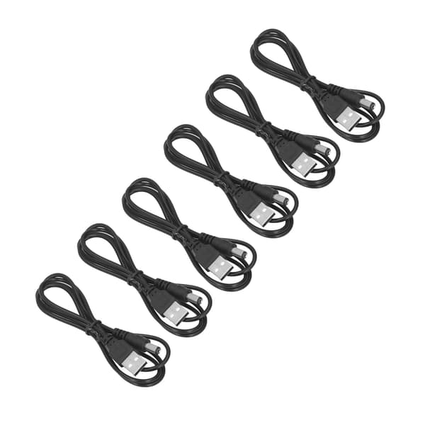 6 stk. 5V DC-stik strømkabel USB 2.0 A han til 5.5x2.1mm opladningsstik sort