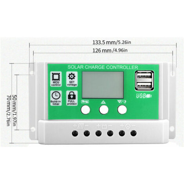 Solar Panel Controller nummer 30A 12V/24V Solar Charge Regulator med USB DE