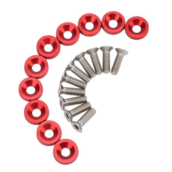 10 Set Bilmotorrum Styling Kit M6 Motorhuvsbultar Röda Brickor Modifiering Underhåll