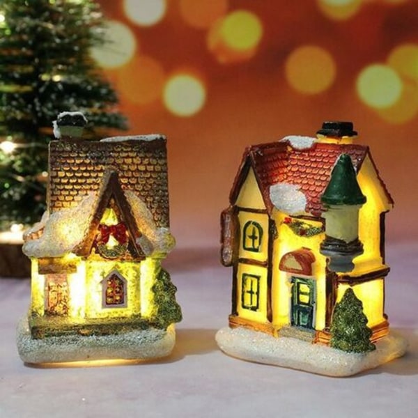 Lysende og anime julelandsby, led miniature julelandsbyhus, julelandsbydekoration, farvet harpiks