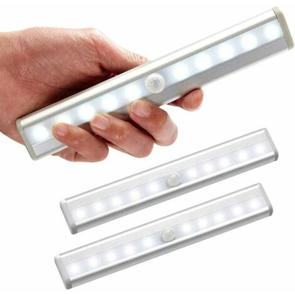 Sæt med 3 LED bevægelsessensorlys Indendørs kabinetlys 10 LED'er Trådløs spotlight, LED skabslampe Batteridrevet LED L