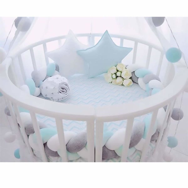 Sängkant, baby , sängorm, baby , vävkantsskydd, huvudskyddsdekoration för vaggan (vit, blå, grå, 150 cm),