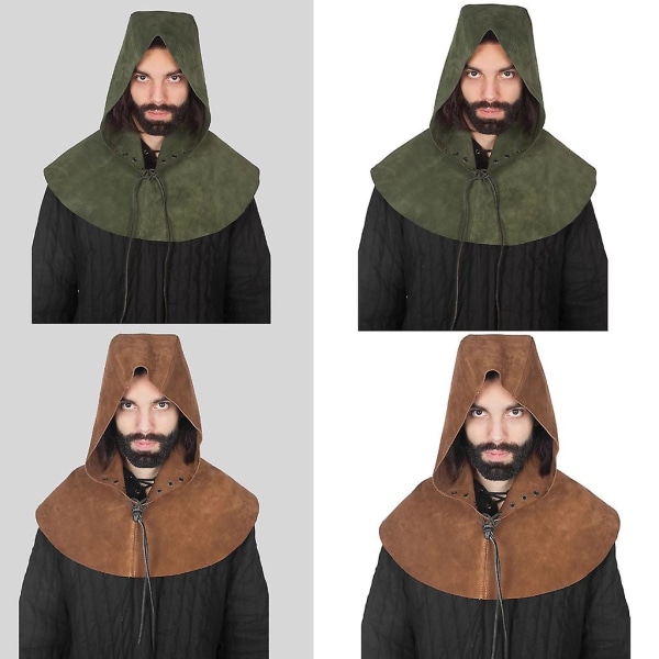 Medieval Men Cowl Kort Cape Knight Hættekappe For Celts Mænd Cosplay Black