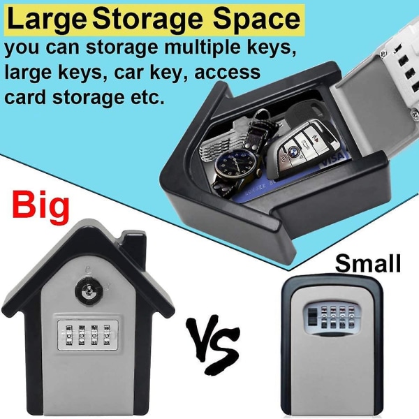 Nyckelskåp Väggmonterad nyckellåda med digital kod och nödnycklar, stort nyckelskåp Xl-storlek utomhus nyckelskåp för hem, kontor, fabrik, garage (silv