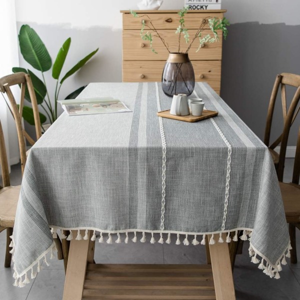 Elegant bomulds- og hørdug, vaskbart køkkenbordsdæksel til spisebord, picnicdug (asymmetri - grå, 140 x 200 cm),