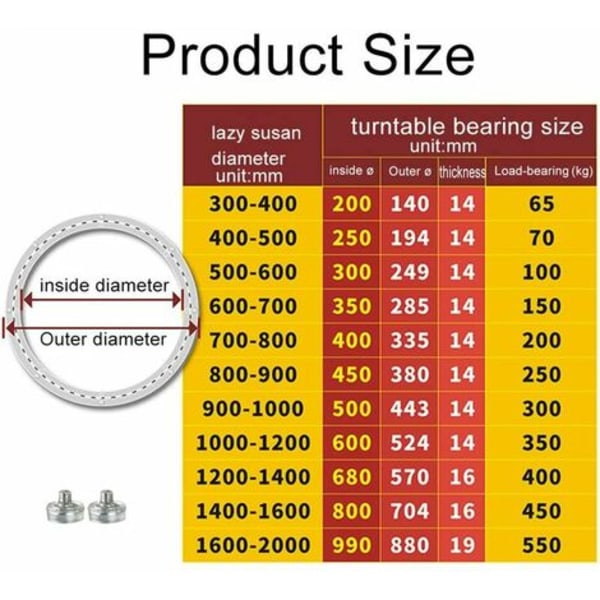 Svängbordslager i metall, rund vridbar bas, 360° roterbar, enkelradiga kullager, för tungt bruk, ø35 cm
