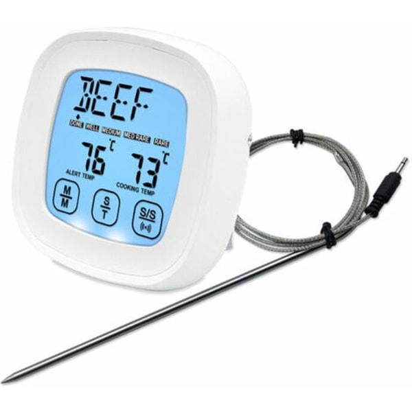 Digitalt kødtermometer til bagning, BBQ, grillning med 1 sonder og en timer