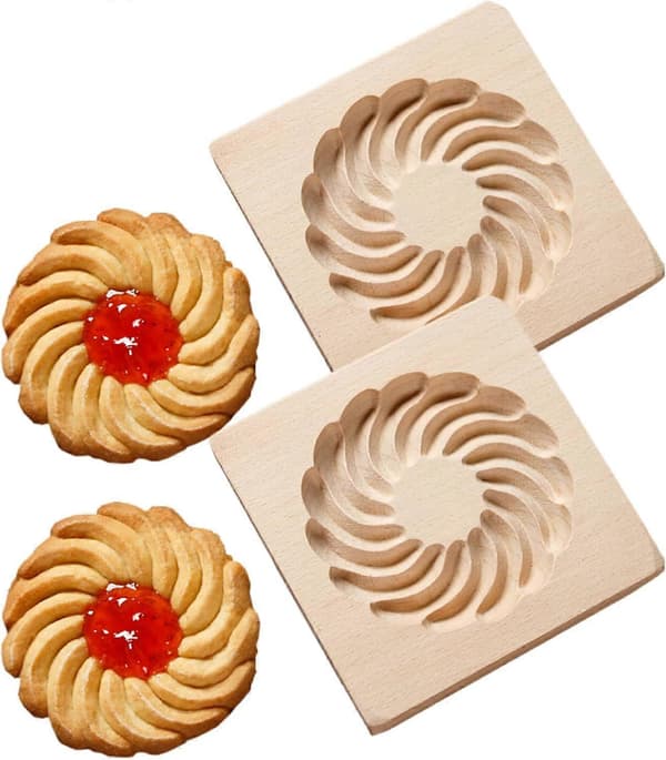 Halloween kakformar i trä, 2-pack kakformar i trä, 3D-bakform för att göra kakdeg, graverad präglingskakform B