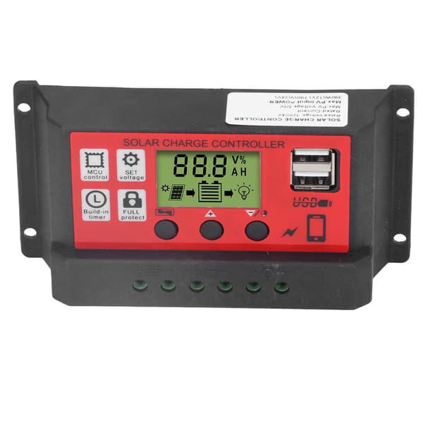Solladdningsregulator Justerbar Solpanel Batteri Intelligent Regulator med LCD-display 12V 24V30A