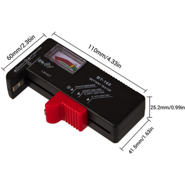 Universal hushållsbatteritestare Hörapparat Batteritestare Batterispänningstestare för AA, AAA, C, D, 9V, 1,5V och Bu