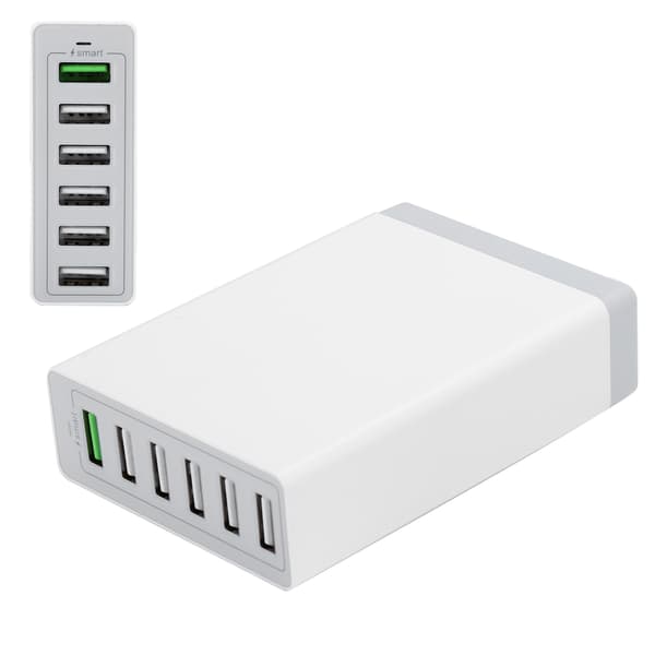 6-porters USB-reiselader Multifunksjonell Hurtiglading 100-240V EU Hvit Effektiv Beskyttelse