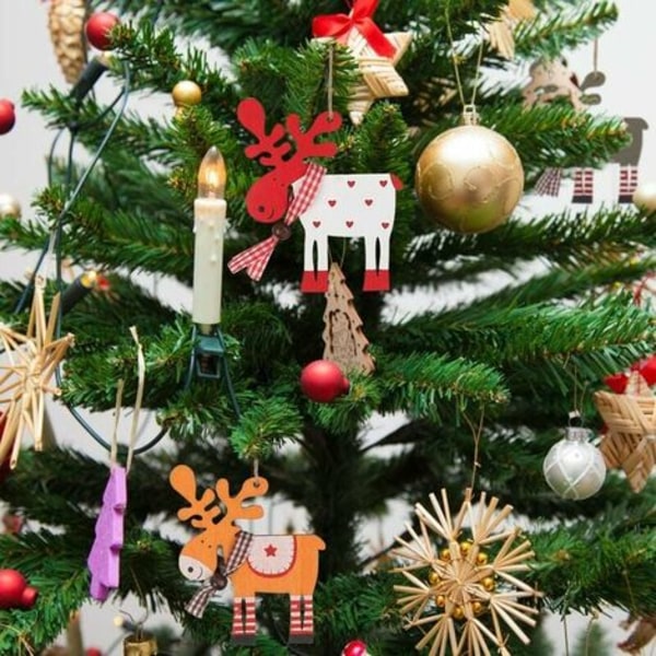 6pcs Painted Christmas Tree Pendant Wooden Christmas Pendant, Wooden Christmas Ornaments, Christmas Tree Hanging Decorat