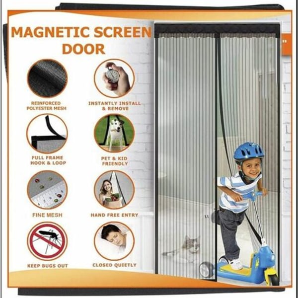 Magnetisk myggenet til døre, 90 x 200 cm , automatisk lukning, dørgardingange gårdhave ingen boring, komplet inst.