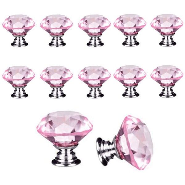 10st, 30 platta diamanter - tre ringar rosa diamant kristallhandtag garderobsdörrknopp Lämplig för hemmabruk
