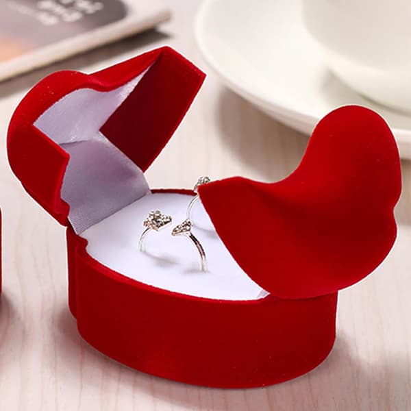 Ring Box Velvet Holder Röd Dubbelsidig Smycken Presentförpackning Smycken Presentation Box Case Bröllop Fest Ring Display Case