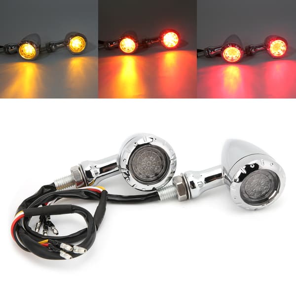 2 stk. Motorcykel LED Blinklys Retro Gul Rød Lys Forkromet Universal