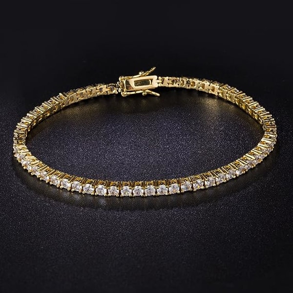 18K guldpläterad 3.0 Cubic Zirconia klassisk tennisarmbånd for kvinder og mænd (guld, 8 tum)