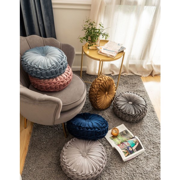 Nordisk græskar pude, lys luksus ren farve fløjl pude, stue rund hjul futon, karnap tatami pude (lilla), diameter 38*10cm,
