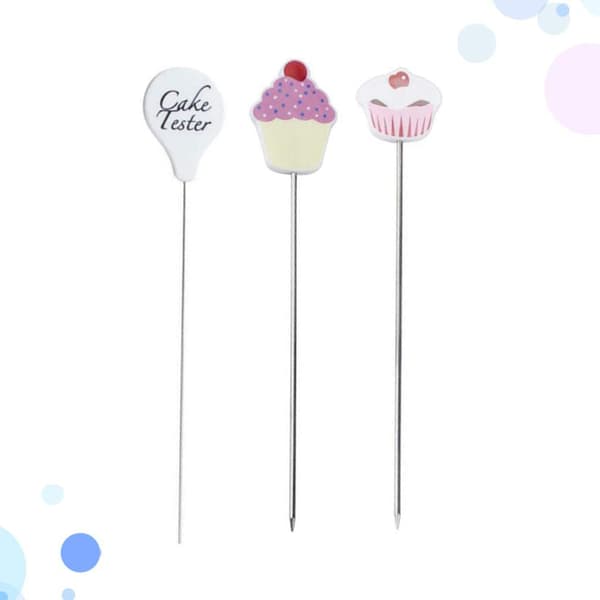 3 stk. kagetester i rustfrit stål, kagetester, kiks, bagetestnål, gør-det-selv-bageværktøj til test af kage, brød, muffins