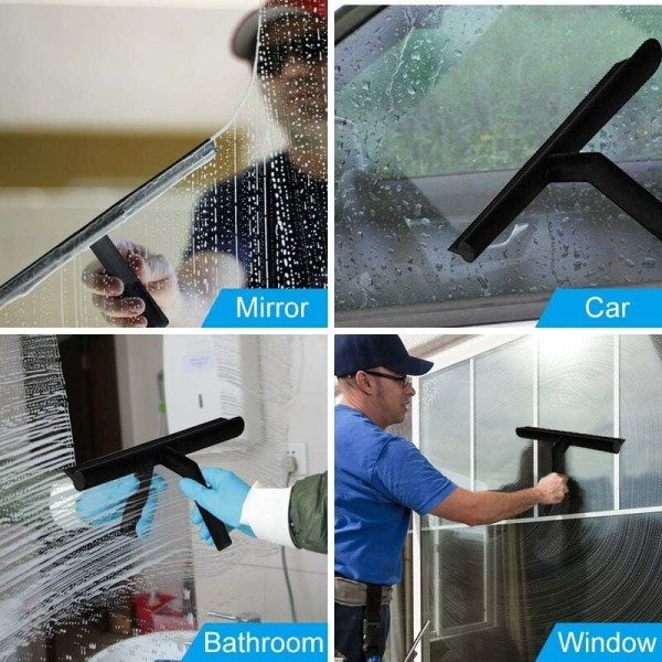 Svart duschskrapa i silikon, duschskrapa i glas Fönstertorkare med hängkrok för badrum, kök, mir