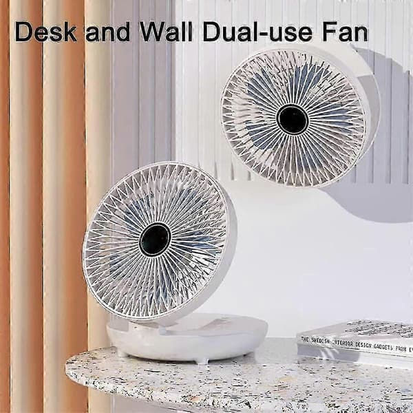 Dobbeltanvendelig køkkenventilator, genopladelig ventilator, trådløs ventilator til soveværelset, trådløs bordventilator - hvid