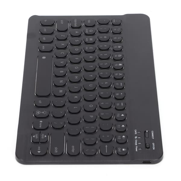 Trådløst rundt tastatur med baggrundsbelyst børstet overflade 10 tommer Android Windows iOS Sort