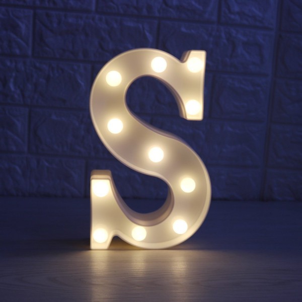 LED Marquis bokstavsbelysning, 26 bokstäver lysande bokstavslogotyp perfekt för nattljus bröllopsfödelsedagsfest hembar dekorationslampor (vit, S-kod) Letter S