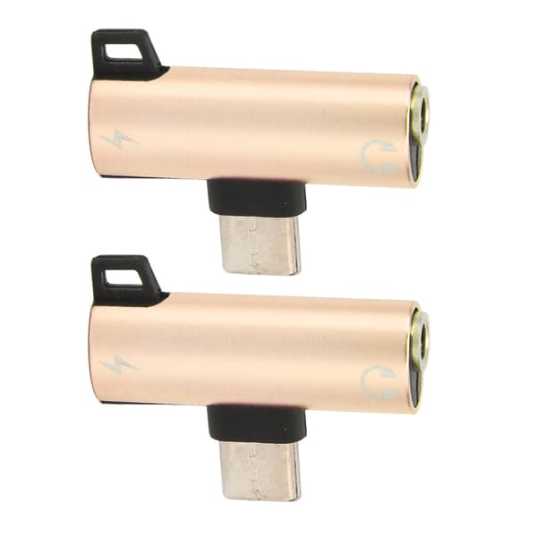 2 st USB C till 3,5 mm ljudadapter 2 i 1 Typ C laddningsmusik ABS Guld