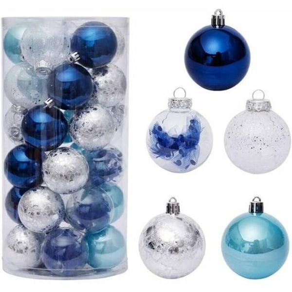 30 Pack 60mm/2.4" Christmas Baubles with Delicate Stuffed Decorations for Large Christmas Baubles (60mm/2.4", Blue+White