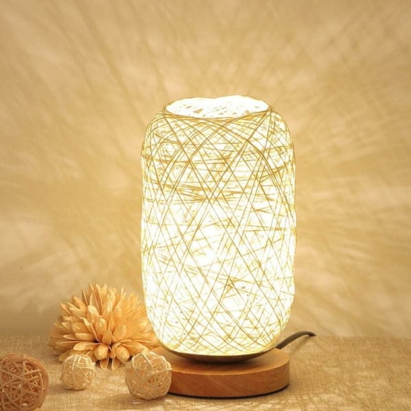 Modern sänglampa i bambu och rotting - Modern Creative Bordslampa med träfot - Personlig dekoration - Led-lampa