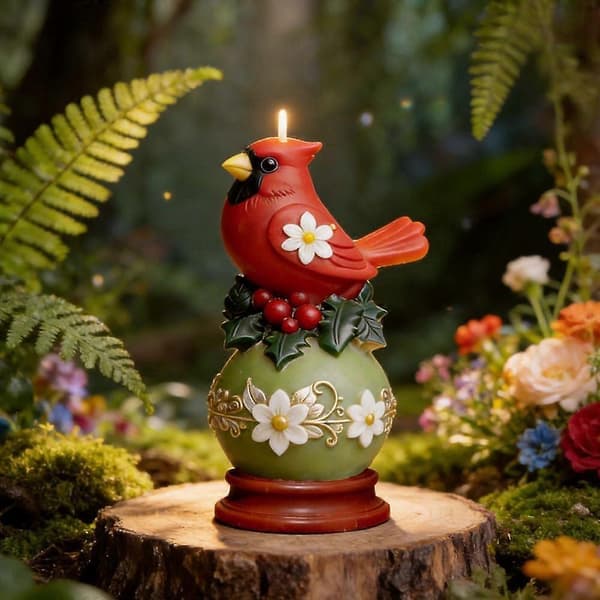 Kardinalfugleforme til harpiks 3D Kardinalfugl på blomsterkuglelysform, festlige dyrefigur silikoneforme til stearinlys sæbeharpiks