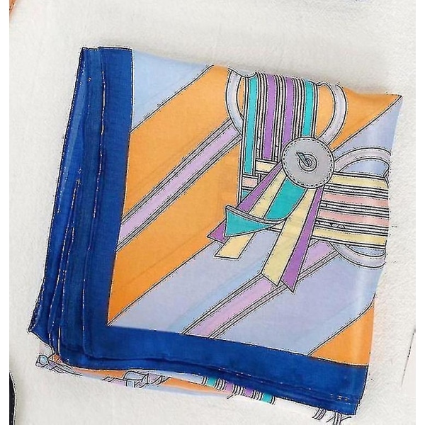 Chdz (lyserød, gul og blå kæde (70*70 cm)) Alsidigt retro-trykt tørklæde Professionelt temperament tyndt silketørklæde til kvinder