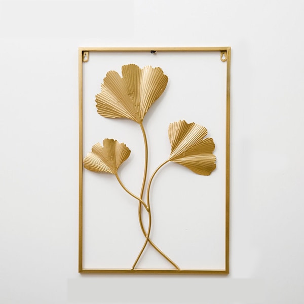 Jernkunst stue hjem vægdekoration metalplade veranda vægophæng, ginkgo blad 40*3*60cm,