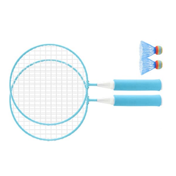 Børnebadmintonketsjersæt med 2 bolde, blødt skridsikkert greb, stort net, blå