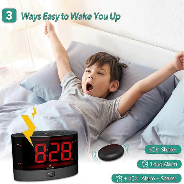 Extra Loud Alarm Clock With Wireless Bed Shaker, Vibrating Dual Alarm Clock Compatible with Heavy Sleepers, Deaf